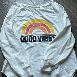 White 'Good Vibes' light Sweatshirt with Rainbow Design